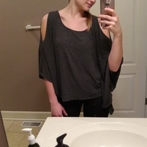 Cold Shoulder Dark Gray Blouse